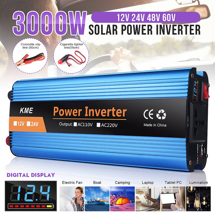 3000W LCD Power Inverter 12/24/48/60V to AC 220V Modified Sine Wave Converter