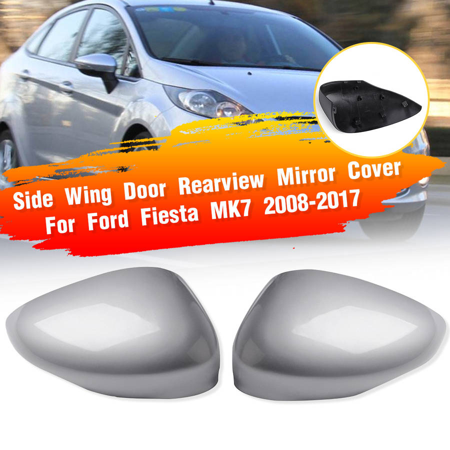 Left/Right Side Door Wing Rearview Mirror Cover Cap Silver For Ford Fiesta MK7 2008-2017