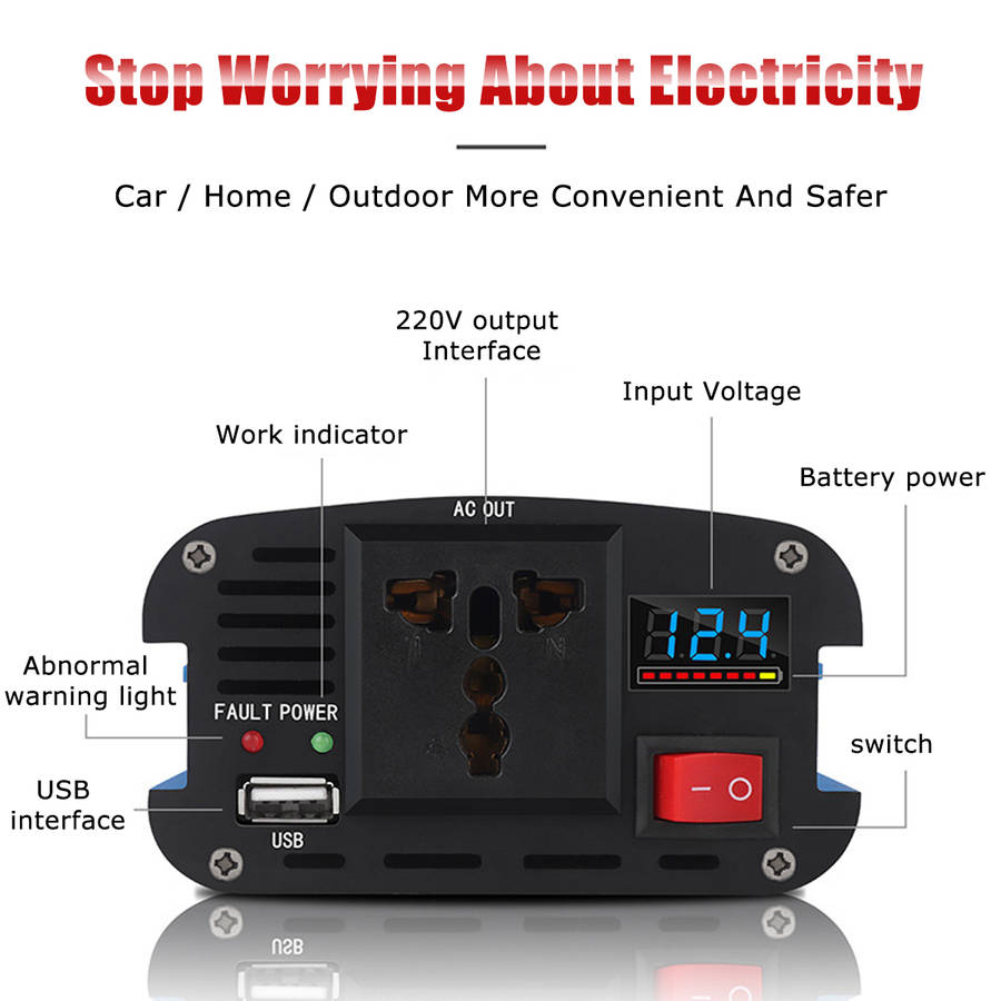 3000W LCD Power Inverter 12/24/48/60V to AC 220V Modified Sine Wave Converter