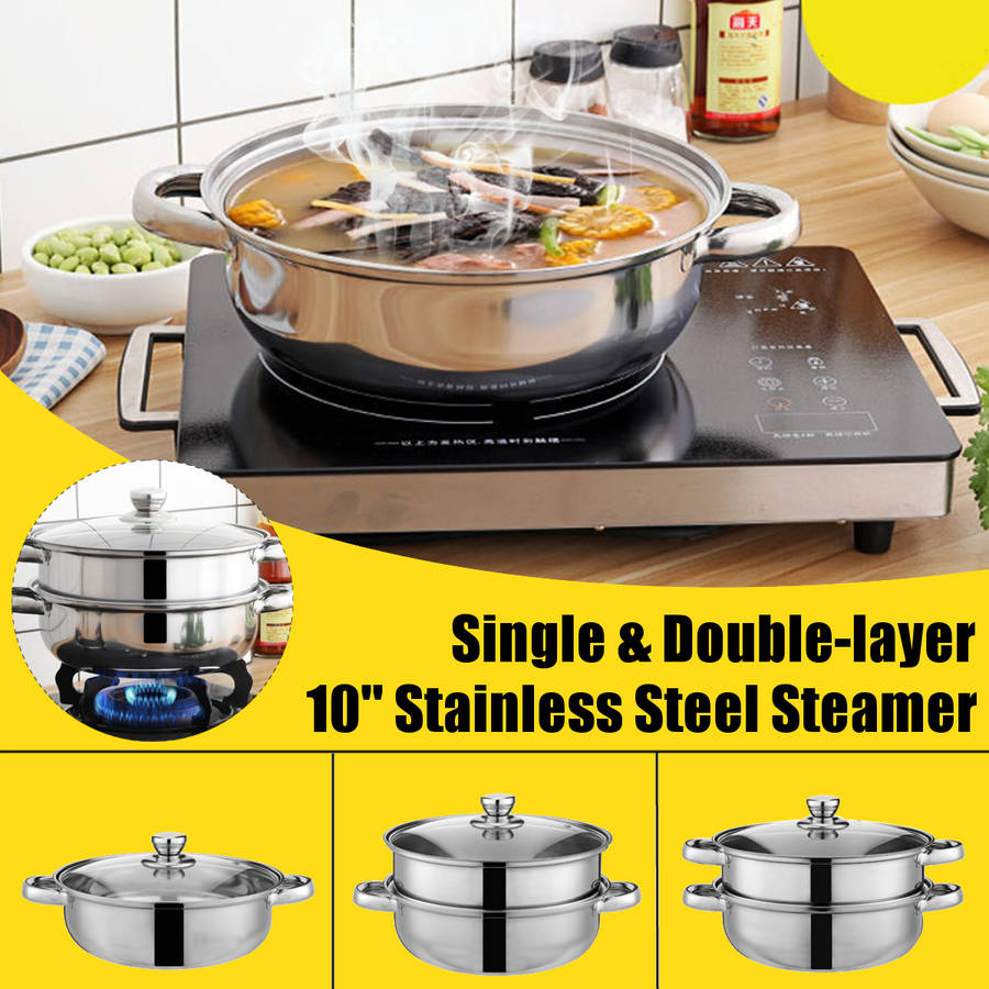 CHUZHIZUN Ztg--z101 Food Steamer Pot Pan Vegetable Cooker Glass 1/2 Tier 26.5CM Stainless Steel Lid