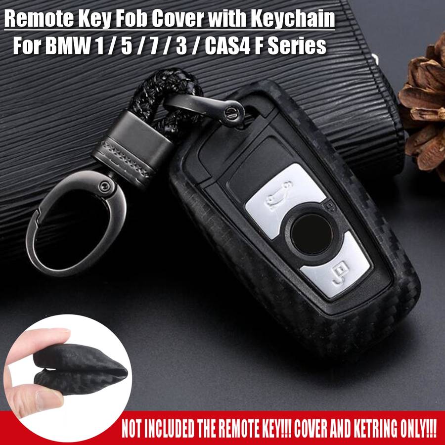 Carbon Silicone Remote Smart Key Fob Cover w/ Keychain For BMW 1/3/5/7/Series X3