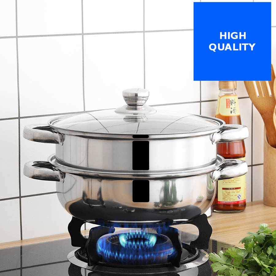 CHUZHIZUN Ztg--z101 Food Steamer Pot Pan Vegetable Cooker Glass 1/2 Tier 26.5CM Stainless Steel Lid