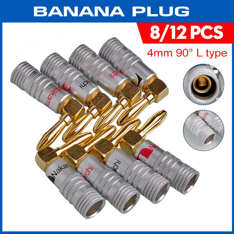 8/12PCS 4MM Banana Musical Speaker Cable Plugs Wear-resistant 90 Degree Right Angel Musical Speaker Cable Connector