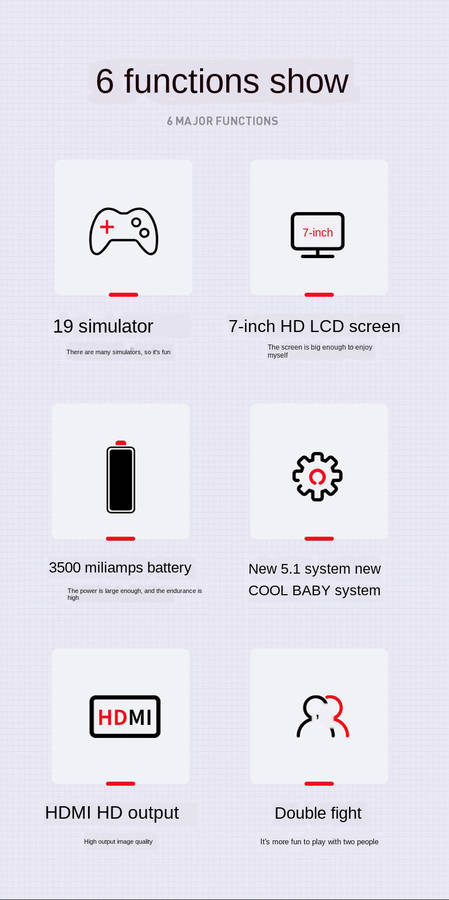 Collbaby RS-18 32GB 3000 Games HD Handheld Game Console 7 inch HD Large Screen Arcade Game Player Support N64 PS1 CPS NEOGEO SFC MD NES MAME TV Output Dual Player