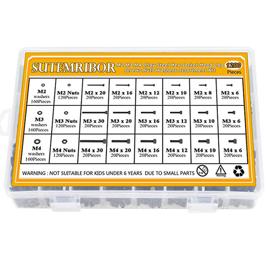 1200Pcs Assorted M2 M3 M4 Stainless Steel Screws & Socket Bolts and Nuts Set