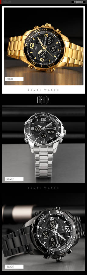 SKMEI 1649 Men Business Style Sport Full Metal Luminous Dual Display Digital Watch