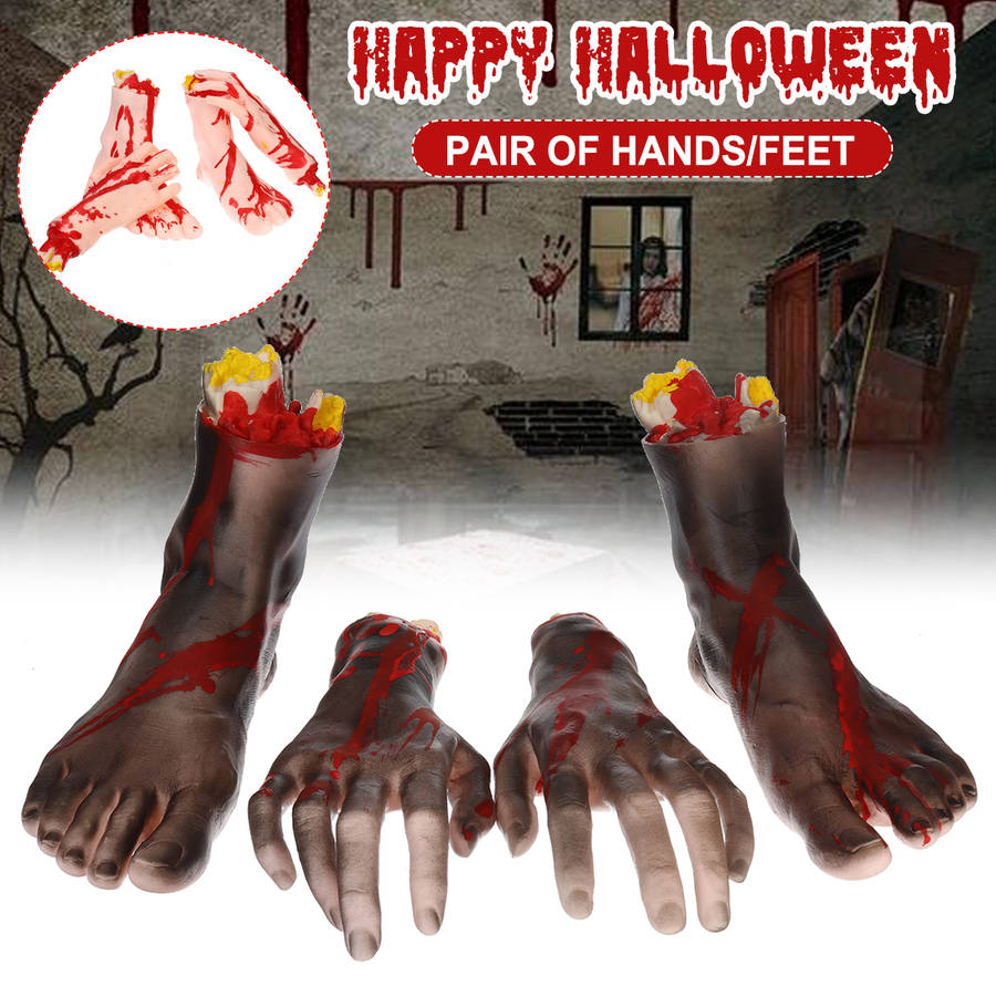 1 Pair of Hands/Feet Vinyl Halloween Horror Broken Hands Realistic Scene Decoration Props Tricky Toy
