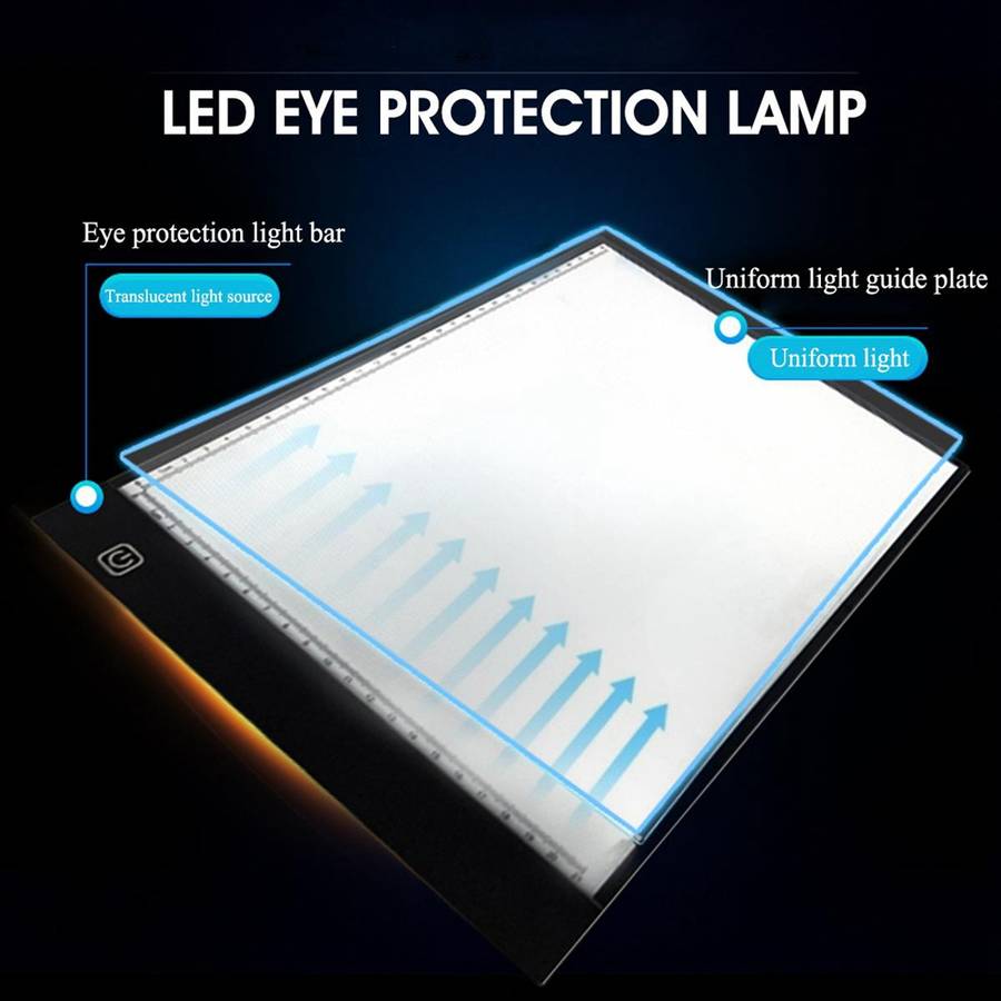 A3 LED Light Pad Tracing Stepless/Three Gear Dimmable Brightness Diamond Painting Board with Scale Art Copy Pad Writing Sketching LED Light Artboard 420*300*4mm