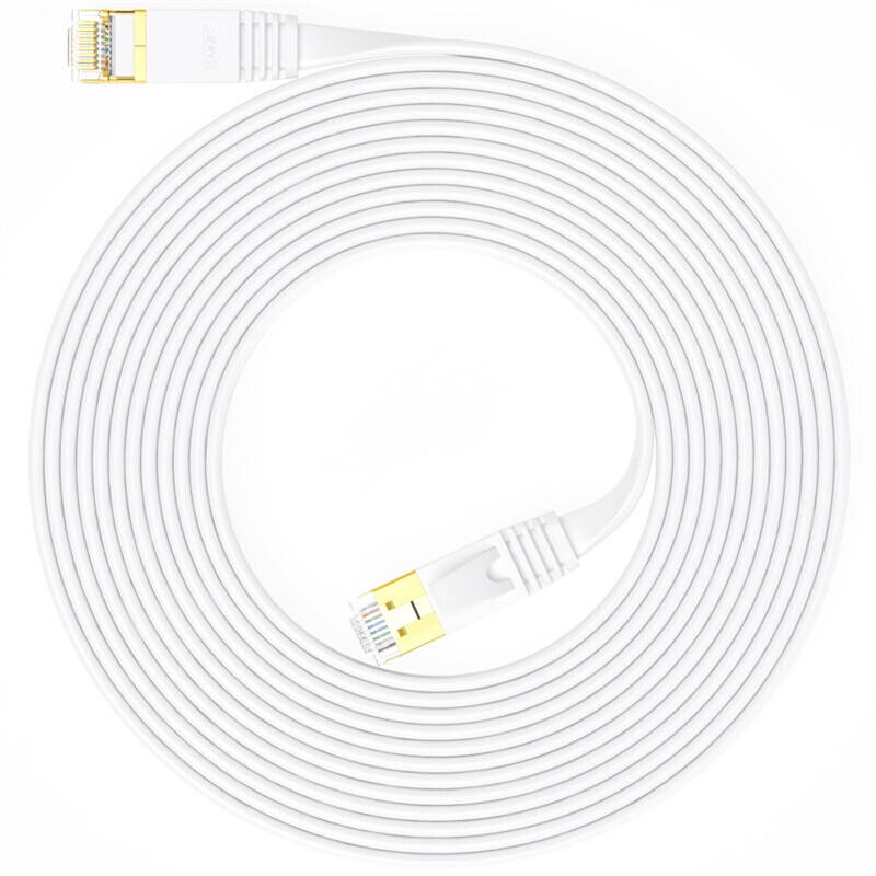 SAMZHE 1~10M CAT7 STP 10Gbps White Flat RJ45 Ethernet Patch Cable Networking LAN Cable