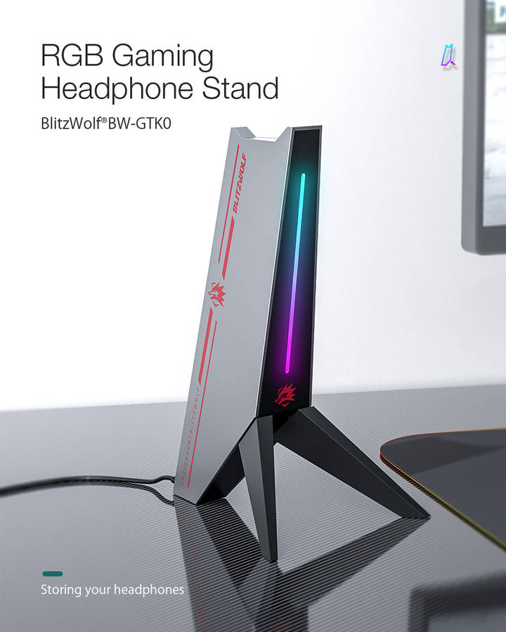 BlitzWolf®BW-GTK0 RGB Gaming Headphone Stand with Headphone Holder RGB Light Dual USB2.0 Ports Audio Port