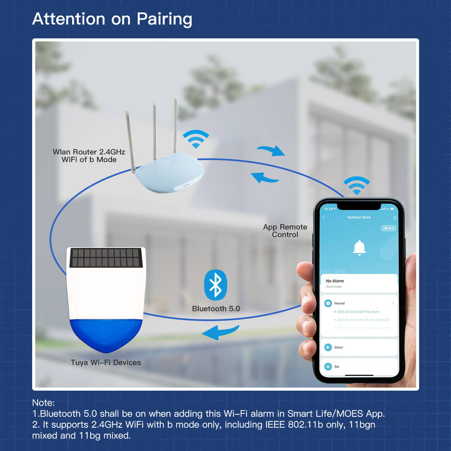 tuya wifi/zigbe smart siren alarm waterproof outdoor with solar with solar charging panel 95db remote control outdoor siren alarm