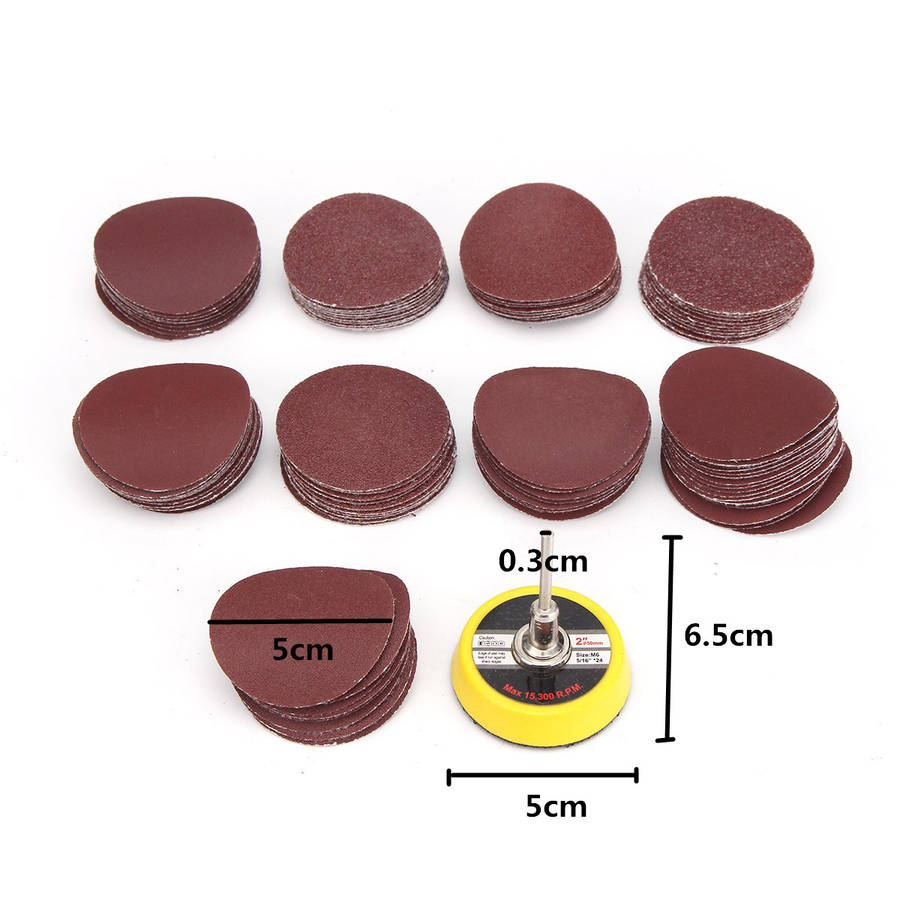 50mm Sanding Disc with 100pcs 60-2000 Grit Round Sandpaper for Polishing
