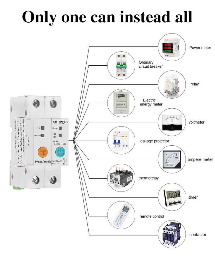 2P 63A eWelink Single Phase Din Rail WIFI Smart Switch Energy Meter Leakage Protection Remote Read KWh Meter Wattmeter Works with Alexa Google