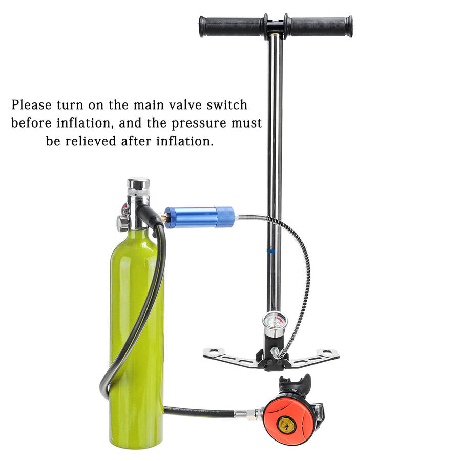 DEDEPU Scuba Diving Set 1L Diving Tank With Manual Pump+Breathing Valve+Converter Underwater Mini Scuba Tank Accessories