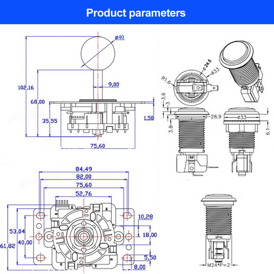 50pcs diy arcade joystick kit usb chip board 32mm led buttons 5pin joystick plating button usb cable