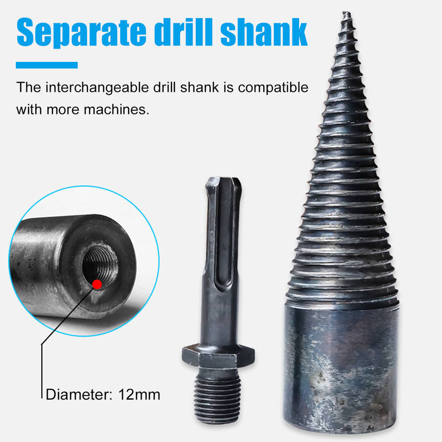 32/42mm Steel Firewood Drill Bit Wood Splitting Splitter Screw Cone Punch Tool