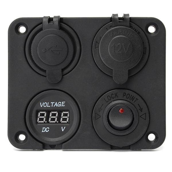 Dual Usb Adapter Charger Sockets & Digital Volt Meterr & Switch Panel