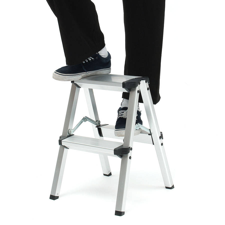 New 150KG Maximum Load 2 Step Stool Folding Ladder Anti Slip Safety Aluminium Ladder
