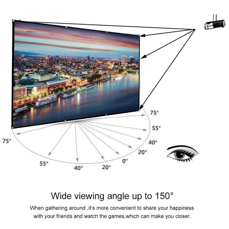 150-inch 16:9 Projector Screen HD Projection Screen for Home Office Theater Movies Indoors Outdoors