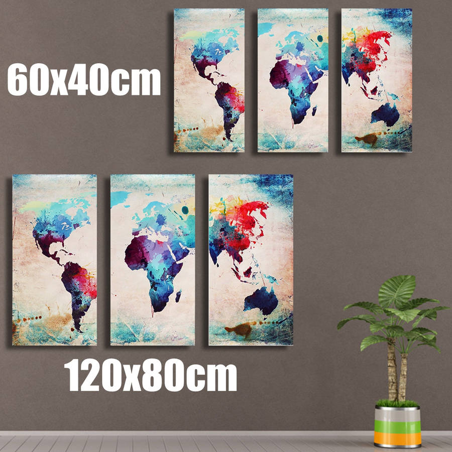 Colored World Map Abstract Wall Art Canvas Paintings Decorative For Home Decor