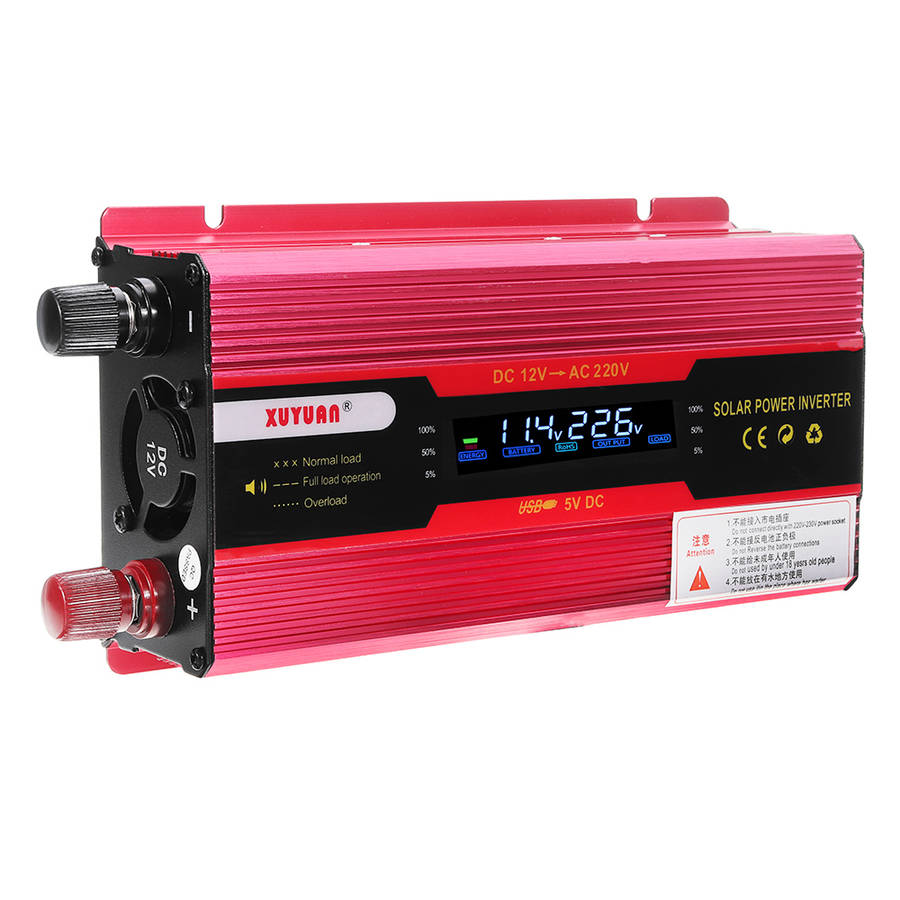 XUYUAN 4000W Solar Power Inverter DC 12/24V to AC 110/220V Modified Sine Wave Converter with LCD Screen for Car Home