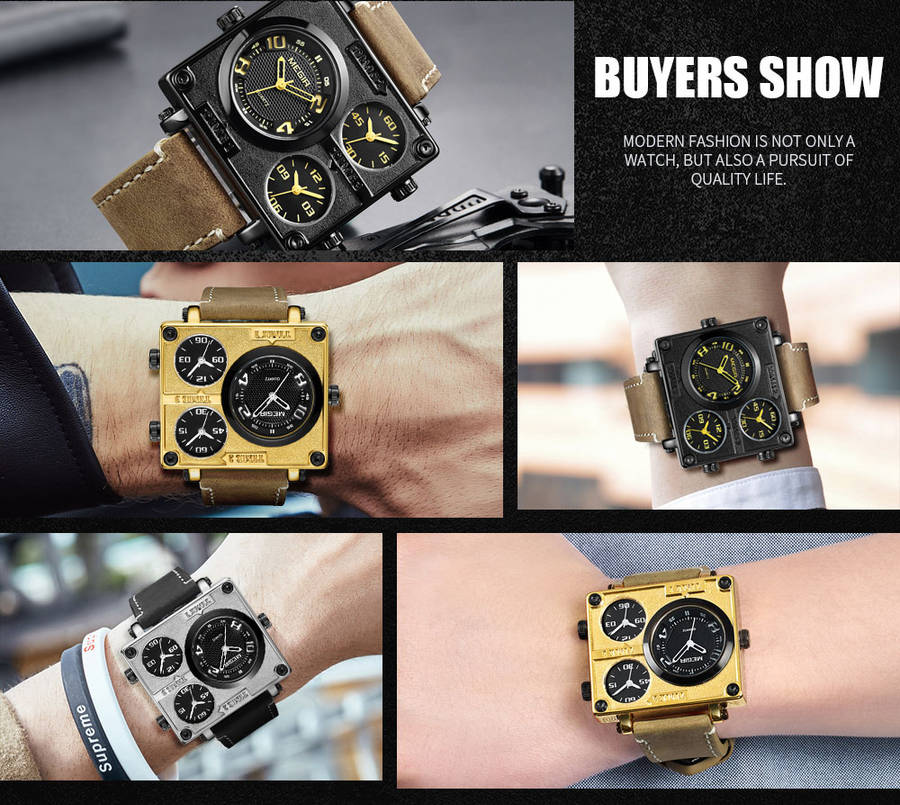 megir 2069 square dial multi time zone men quartz watch
