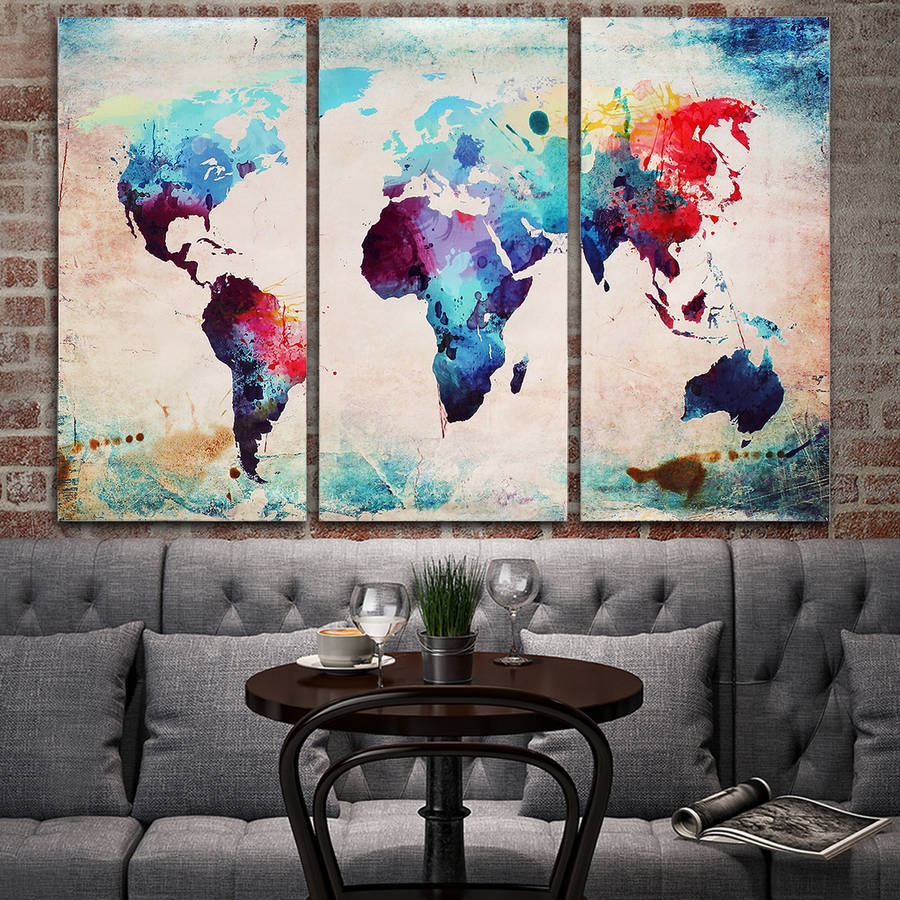 Colored World Map Abstract Wall Art Canvas Paintings Decorative For Home Decor