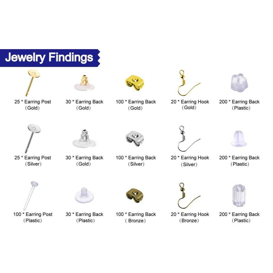 1200Pcs Earring Backs Kit with 15 Style DIY Jewelry Earring backings, Earring hooks and Earrings pos