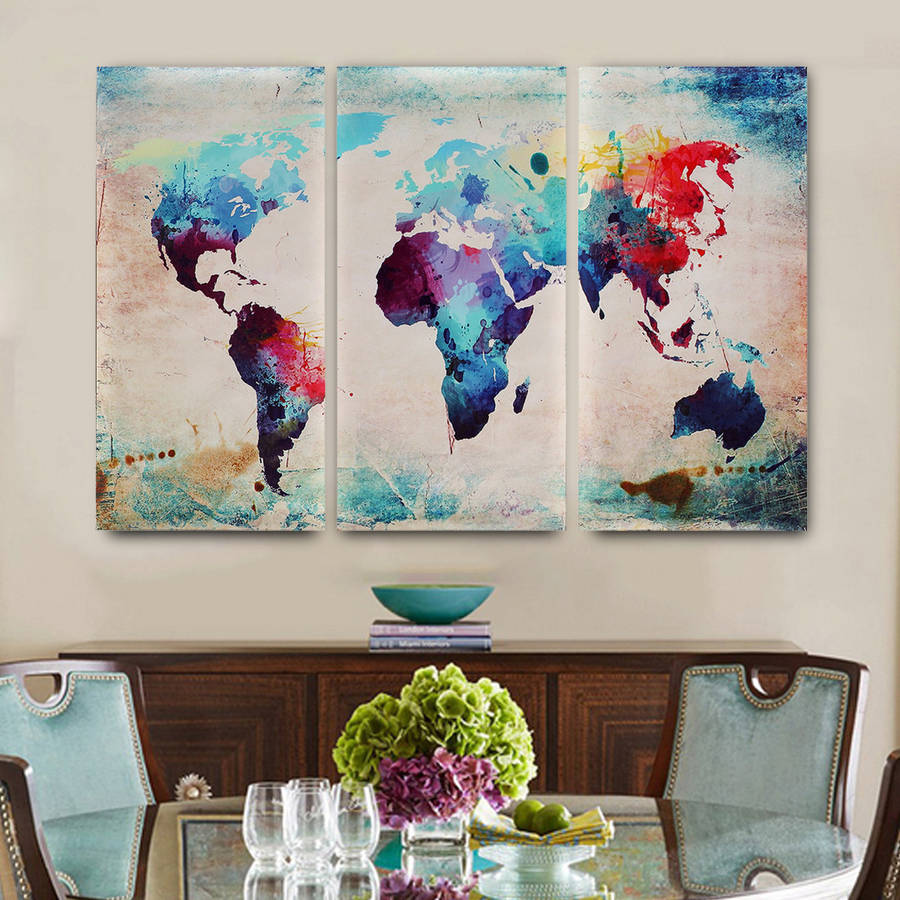 Colored World Map Abstract Wall Art Canvas Paintings Decorative For Home Decor