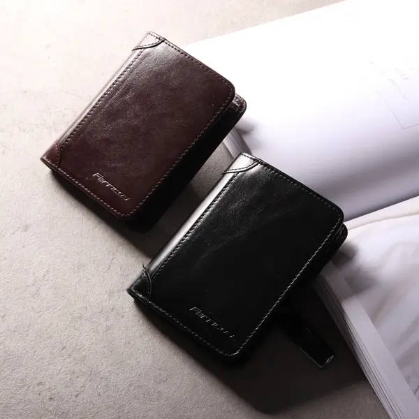 Men Genuine Leather RFID Blocking Secure Tri-fold Wallet