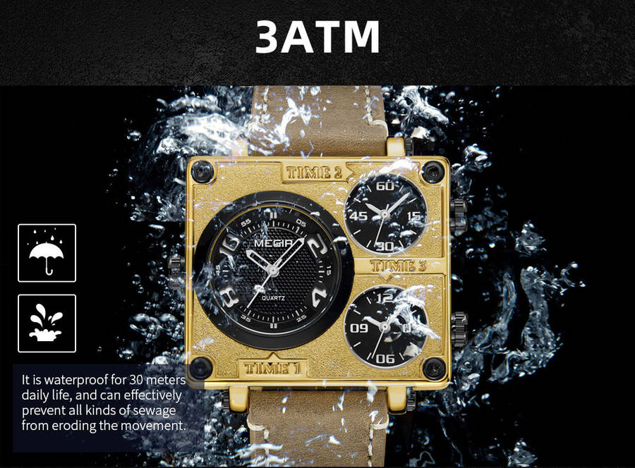 megir 2069 square dial multi time zone men quartz watch