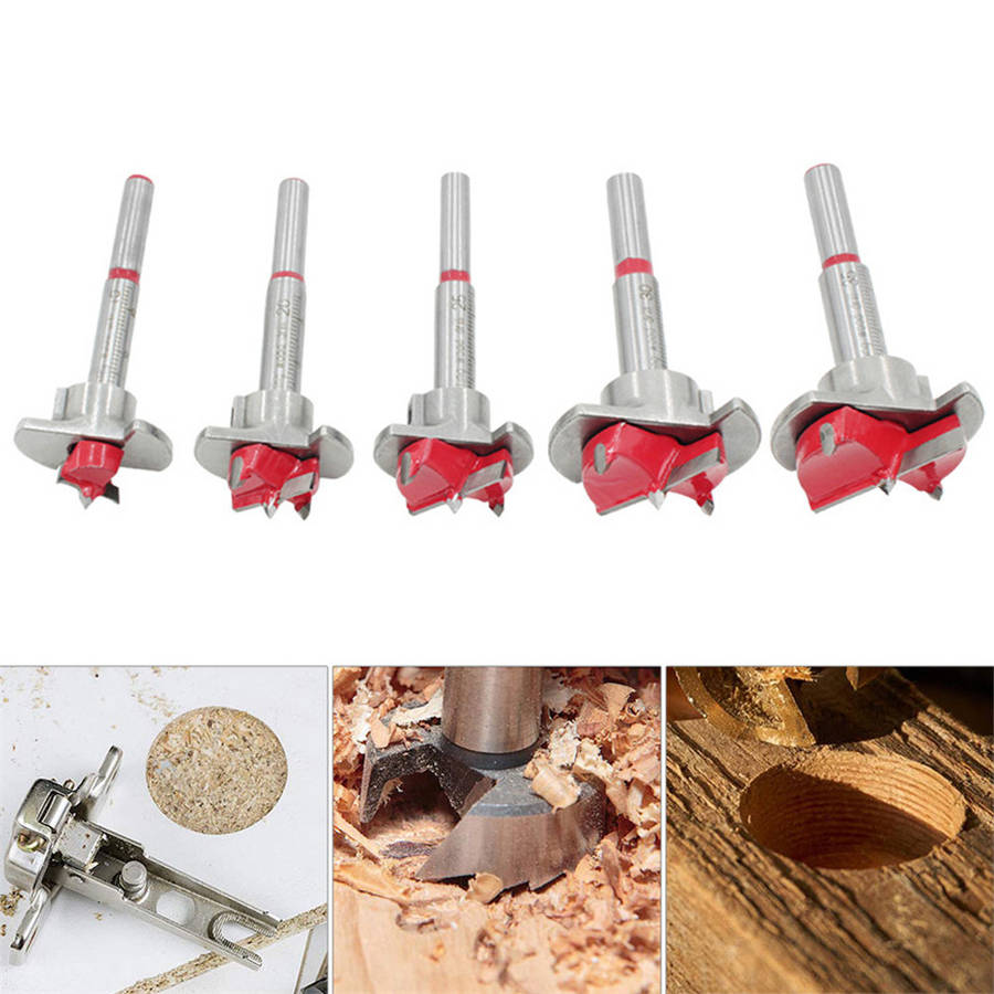 Drillpro 5Pcs Forstner Drill Bit Set 15 20 25 30 35mm Wood Auger Cutter Hexagon Wrench Woodworking Hole Saw For Power Tools
