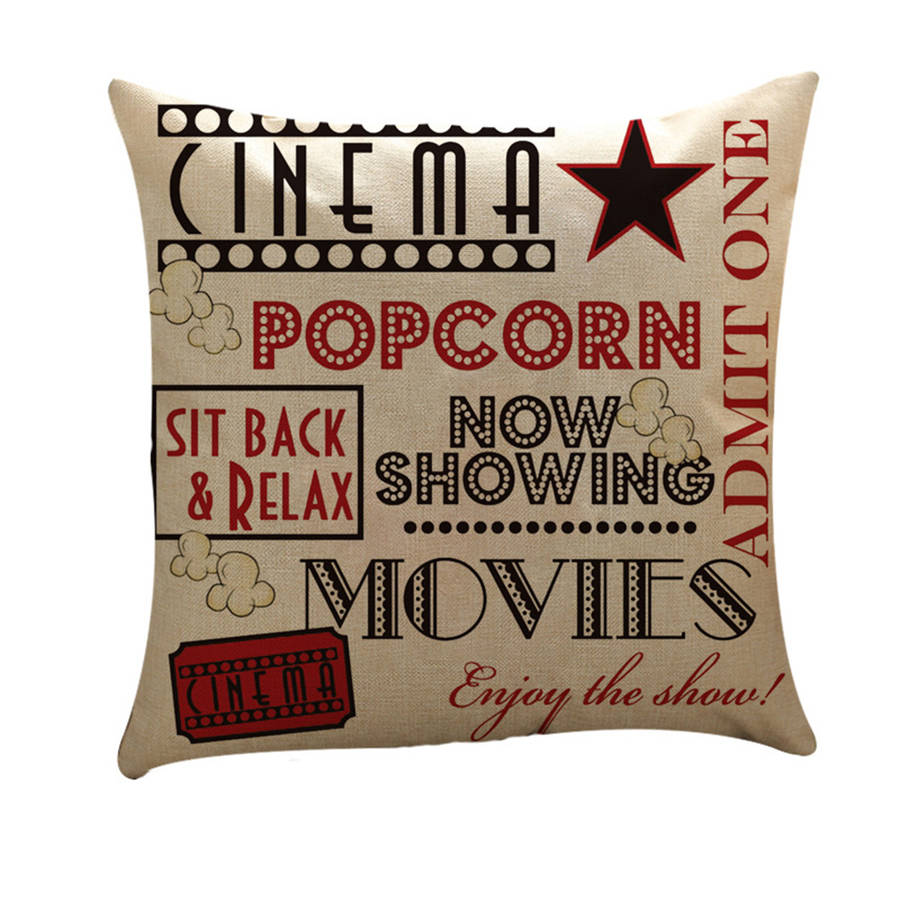 4PCS Linen Sofa Car Home Movie Theater Cinema Pillow Case