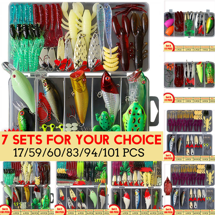 17-101 Pcs Fishing Lure Set Fishing Tackles Kit Baits Hooks