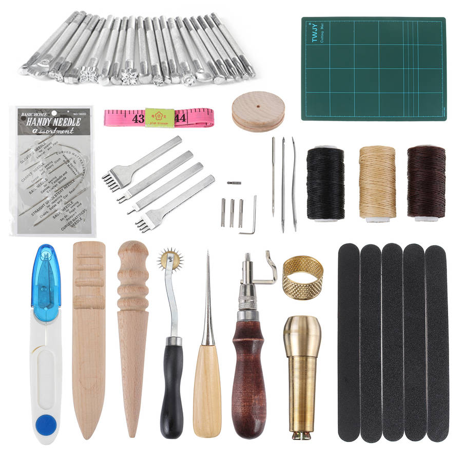 60Pcs Professional Leather Craft Tools Kit for Hand Sewing Stitching Working Wheels (Type Option 2)