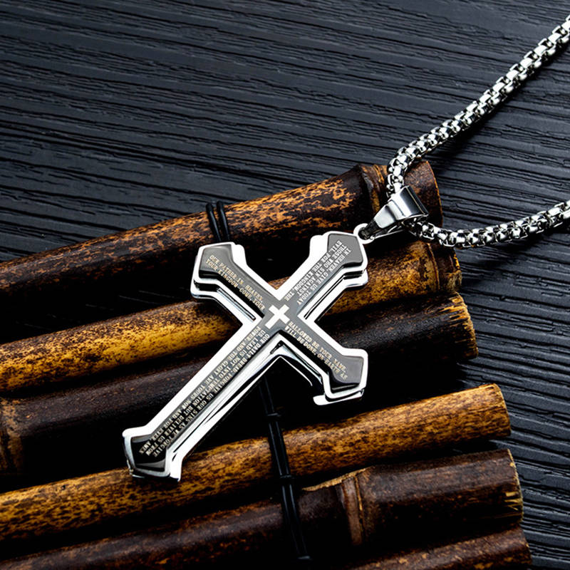 New Three-layered Cross Bible Tide Male Pendant Titanium Steel Men's Necklace