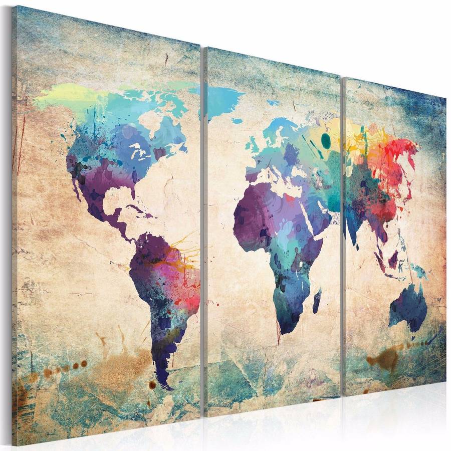 Colored World Map Abstract Wall Art Canvas Paintings Decorative For Home Decor