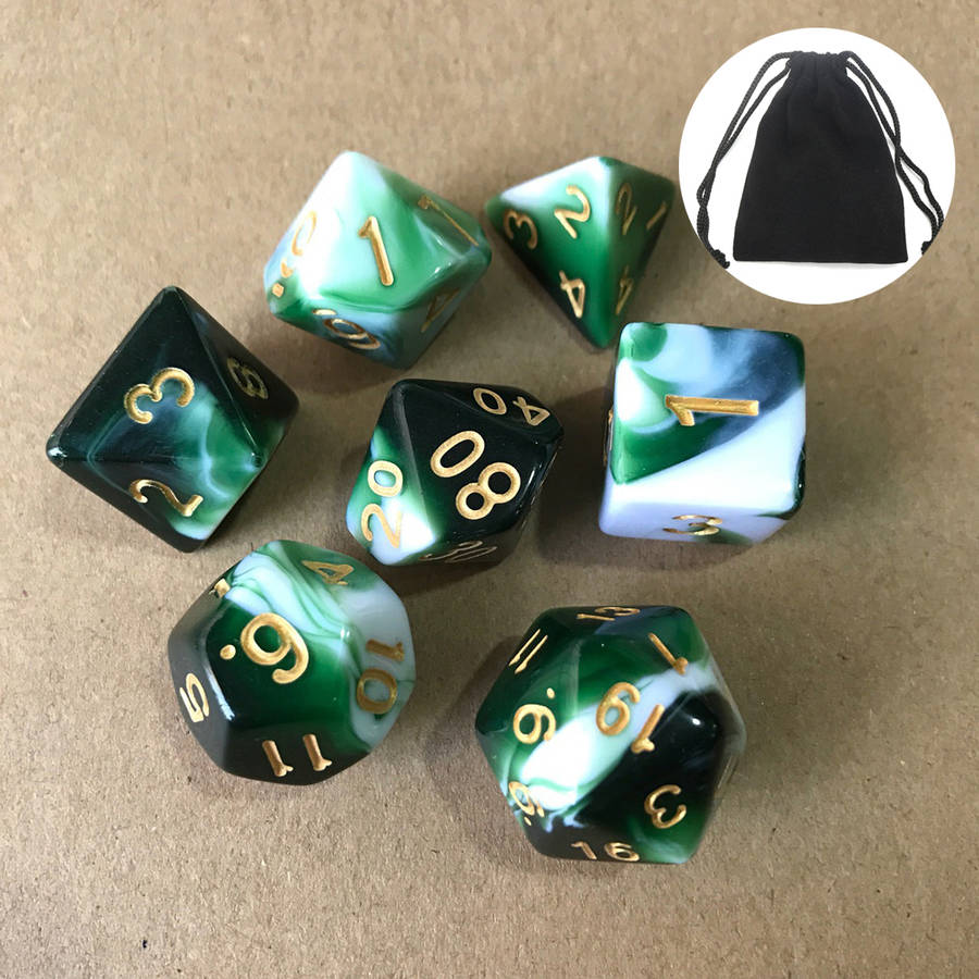 7pcs Polyhedral Dices TRPG Game Dungeons And Dragons Dices with Storage Bag (Color Green)