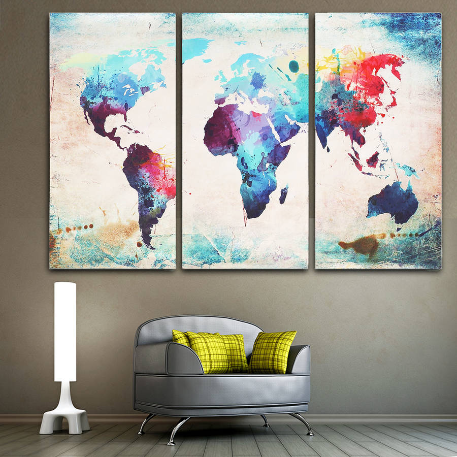 Colored World Map Abstract Wall Art Canvas Paintings Decorative For Home Decor