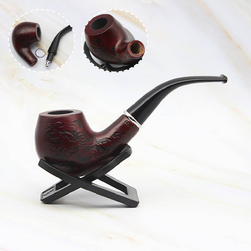 Solid Wooden Classic Smoking Bent Pipes With Beautiful Carve Patterns Tobaccos Pipes...