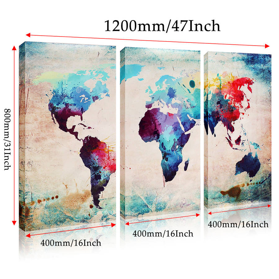 Colored World Map Abstract Wall Art Canvas Paintings Decorative For Home Decor