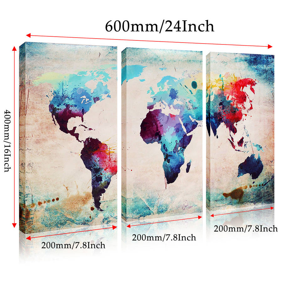 Colored World Map Abstract Wall Art Canvas Paintings Decorative For Home Decor
