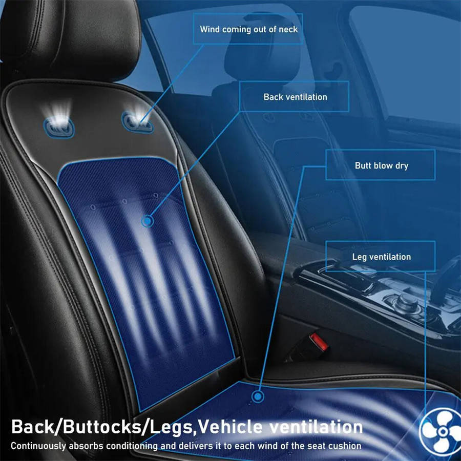 Black - Summer Ventilation Seat Cushion 20W Cooling Pad Quick Cooling Turbo Fans Honeycomb Breathabl