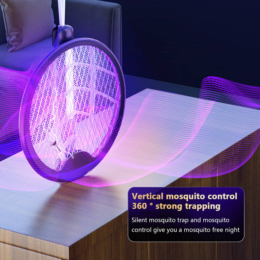 White - AGSIVO 3 In 1 3000V Cordless Rechargeable Electric Mosquito Bug Zapper Foldable Handheld Mos