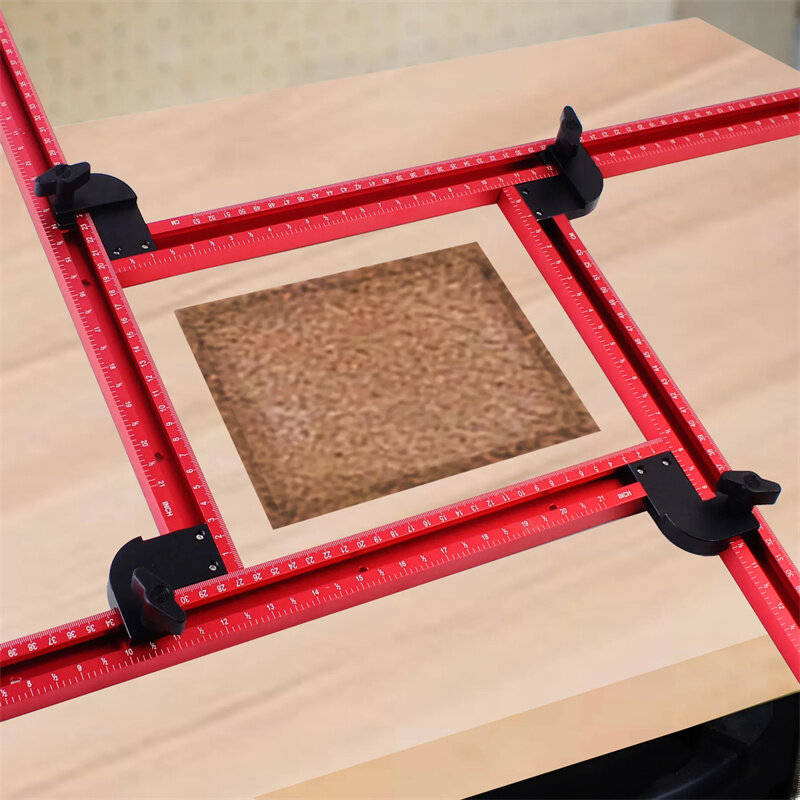 Red - Adjustable Aluminum Router Jig Frame 53cm Square Router Template Guide 0-500mm Groove Router J