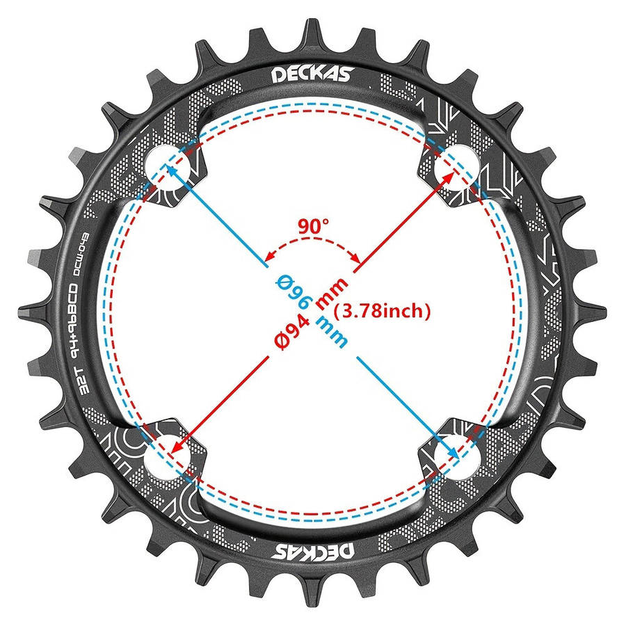 38T - DECKAS 94+96 BCD Round Symmetrical Bicycle Chainwheel 32T 34T 36T 38T MTB Bike Chainring Mount
