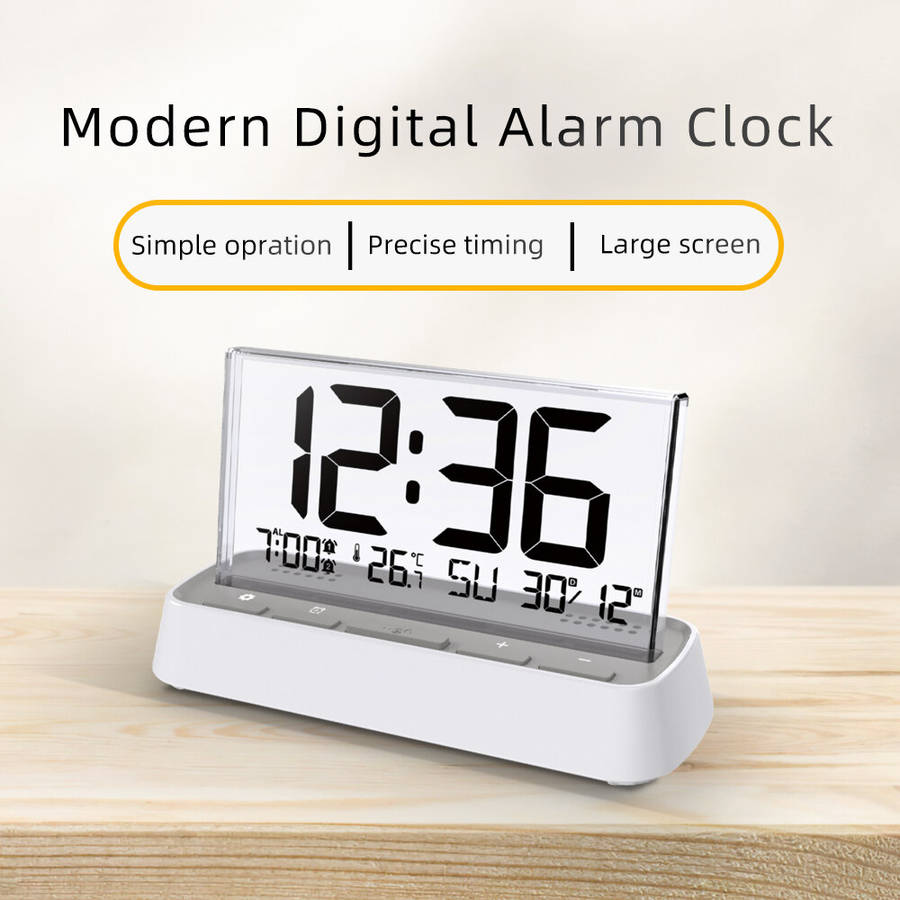 White - 3572 Multifunctional Digital Alarm Clock Large LCD Screen Display Dual Alarm Temperature Hum