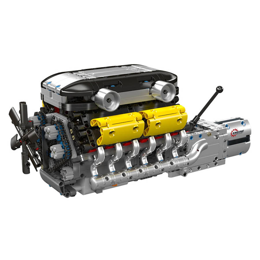 Silver - Mould King 10202 V12 Engine Model with Gearbox Motored for Technical Supercar LamBo Buildin
