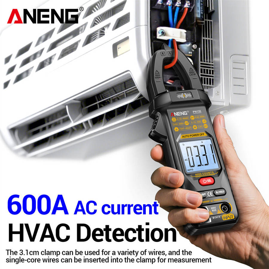 Black - ANENG PN135 Clamp Meter Digital Multimeter 4000 Counts 600A 600V AC DC Voltage Current Teste