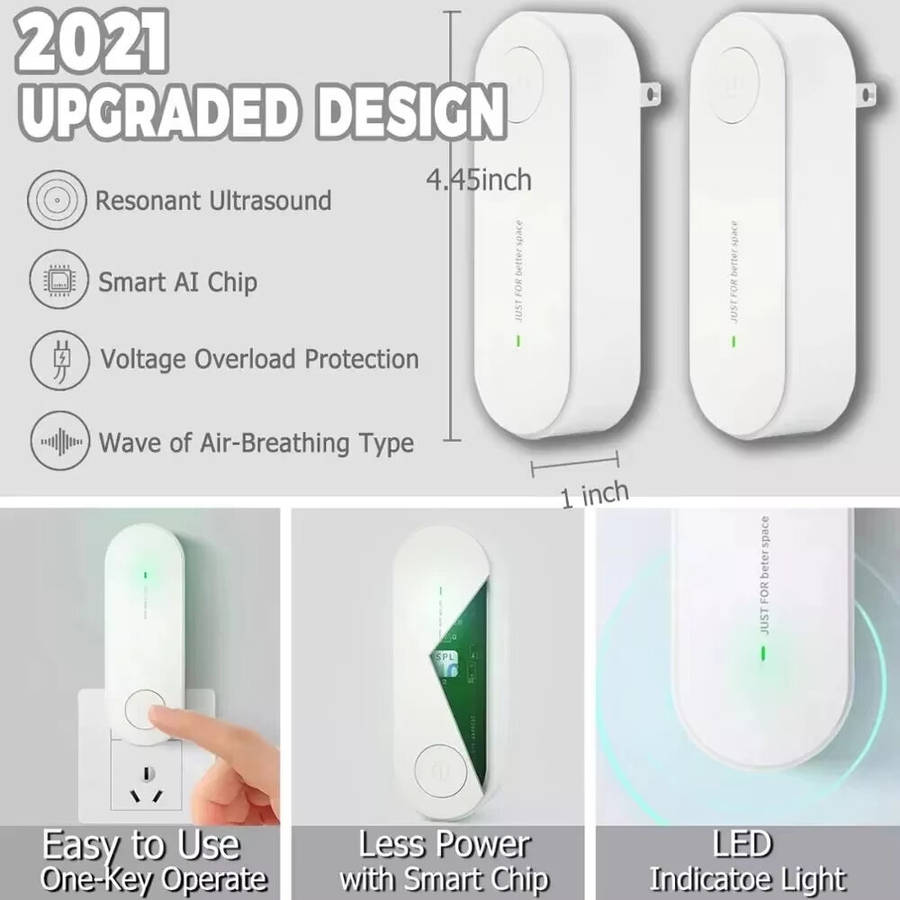 Black - Ultrasonic Pest Repellent 3-in-1 Triple Frequency 360 Degree Coverage Easy Installation Chem